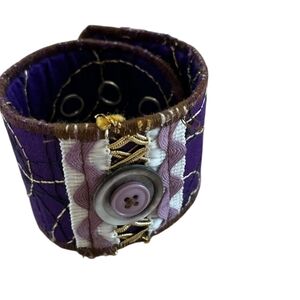 Upcycled Purple and Brown Button Cuff Bracelet
